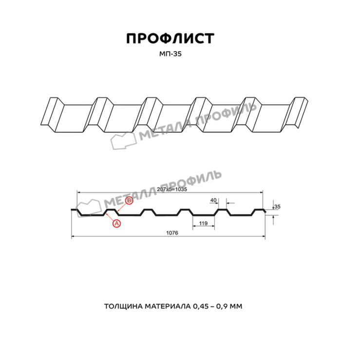 Профлист Металл Профиль МП35 0.45 Полиэстер двусторонний RAL 7024 Серый графит A фото 2