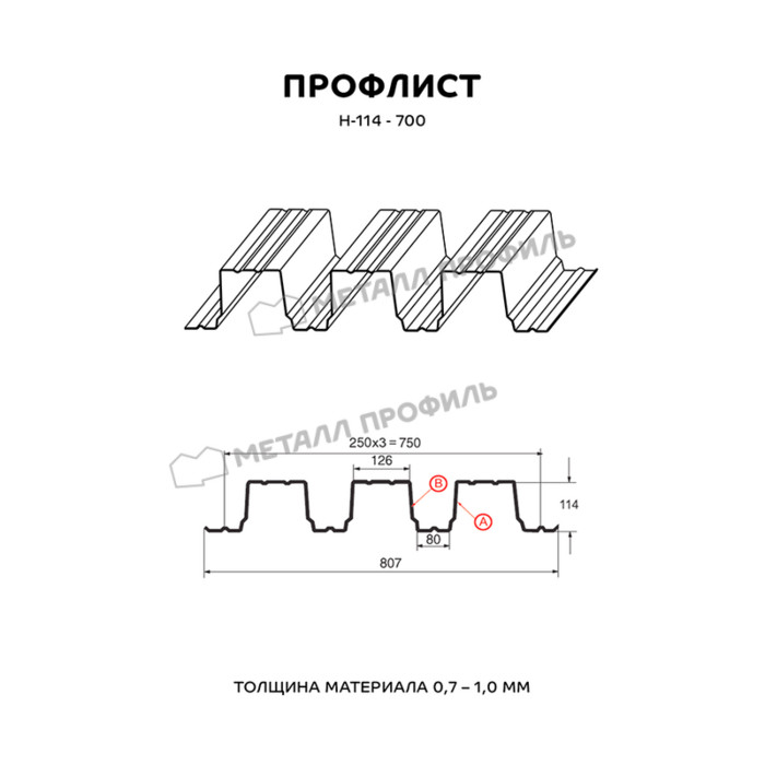 Профлист Металл Профиль Н114 0.8 Полиэстер RAL 7004 Серый A фото 2