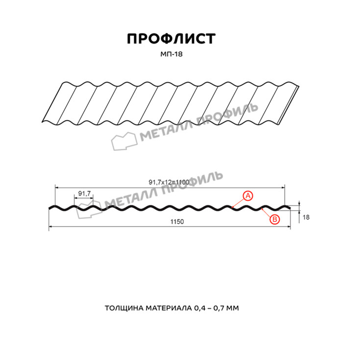 Профлист Металл Профиль МП18 0.5 NormanMP RAL 2004 Чистый оранжевый B фото 2